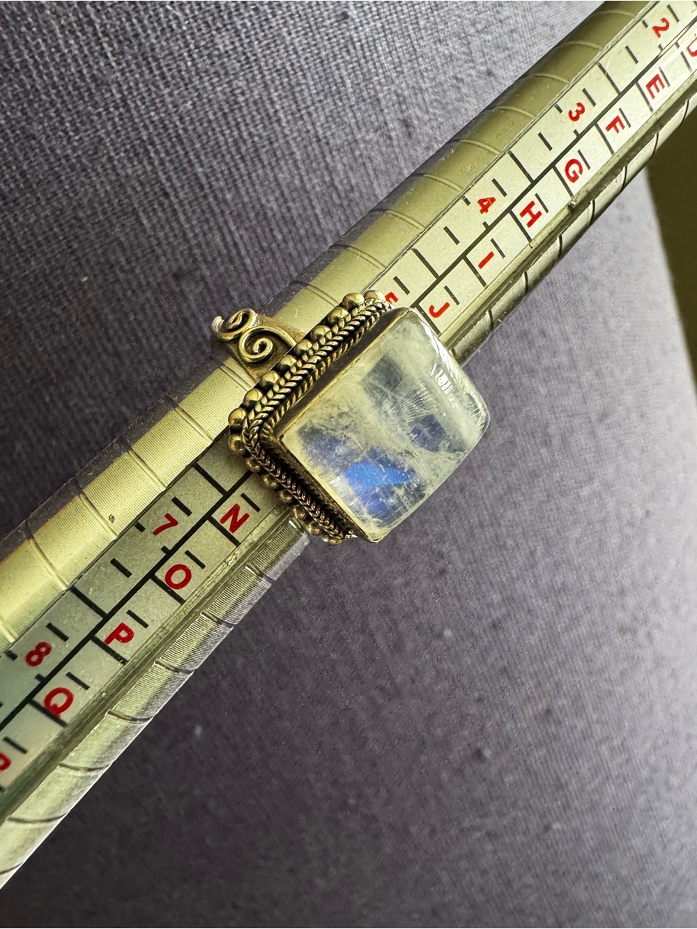 Antique-Style Square Moonstone stamped silver 925 Size 6 Ring - Blue Sheen